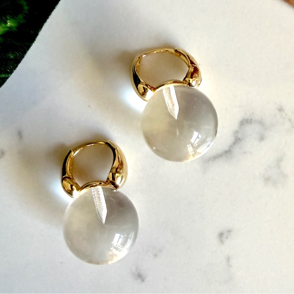 2/$30šµ Crystal Ball Clear Stone Earrings Gold Huggie Hoop Bohemian Jewelry NEW - Picture 8 of 11